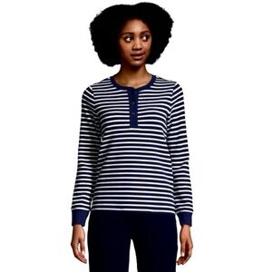 Lands End NWT Navy/Ivory Stripe Waffle Knit Sleep Shirt XL 18